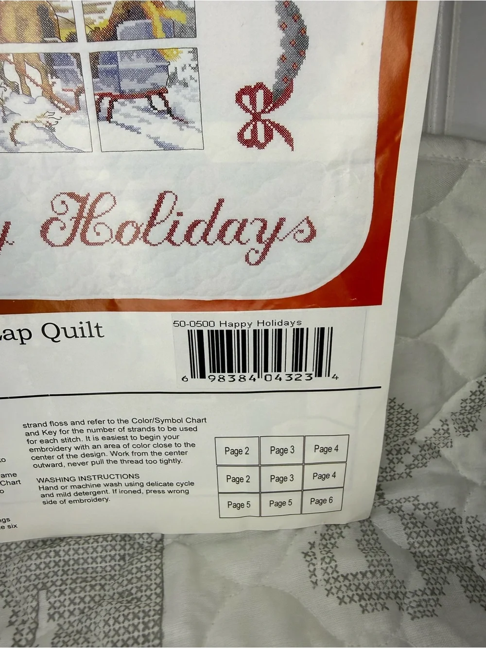 Vintage Herrschners Happy Holidays Lap Quilt Cross Stitch Kit Christmas #52-001